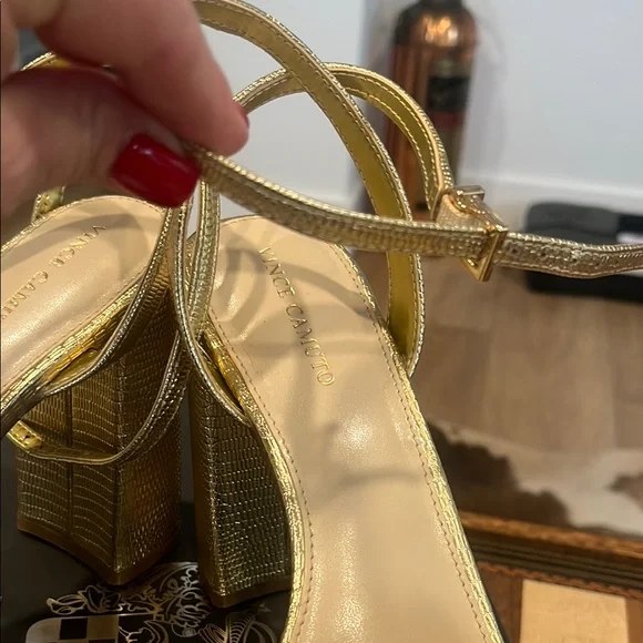 Vince Camuto Gold Metallic Heels with Ankle Strap - Picture 3 of 14